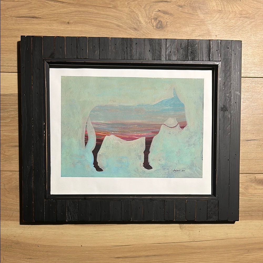 Multicolor Donkey Art and Printed on Real Canvas & Signed in a Black Wood Frame